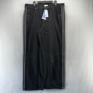 Adidas Firebird Jeans Mens 38 Black Denim Baggy Three Stripe 10" leg Wide NEW